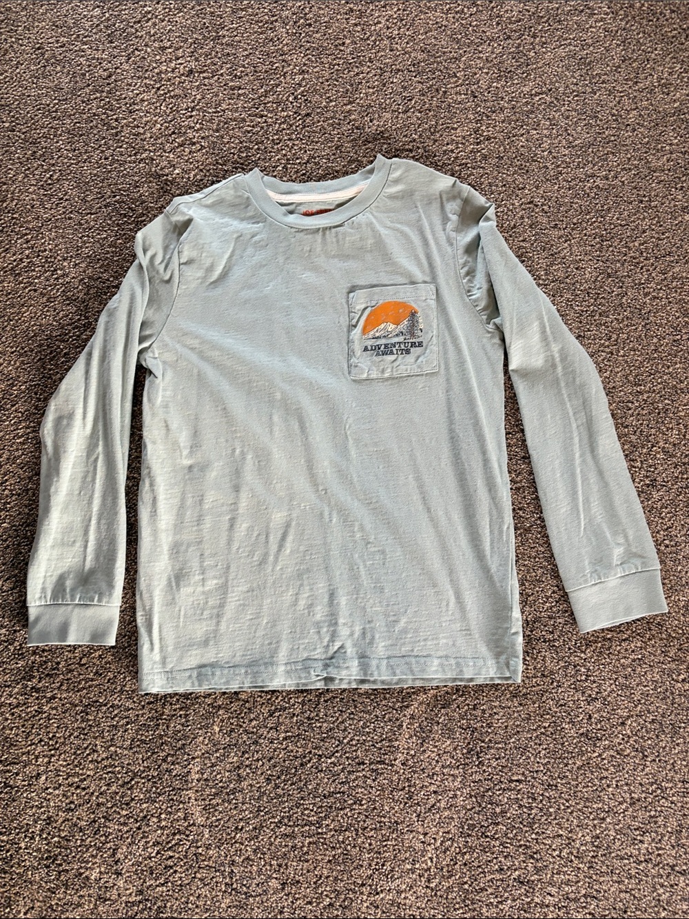 Boys Joe Fresh Light Blue Long-Sleeve Tee Orange Pocket Graphic Size L 10/12